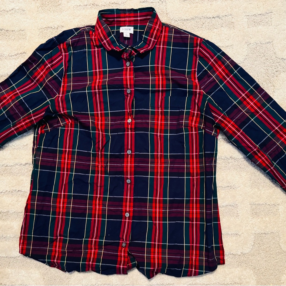 J. Crew Women’s Red and Navy Plaid Shirt